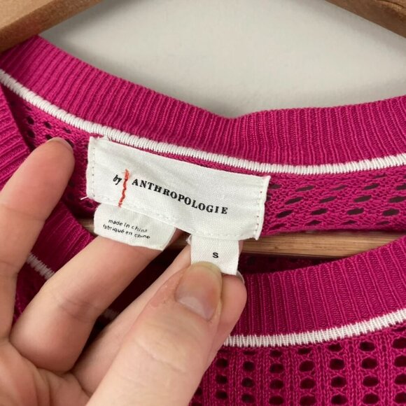Anthropologie Sporty Mesh Crew Neck Sweater Tee Fuschia Size Small - Picture 3 of 6